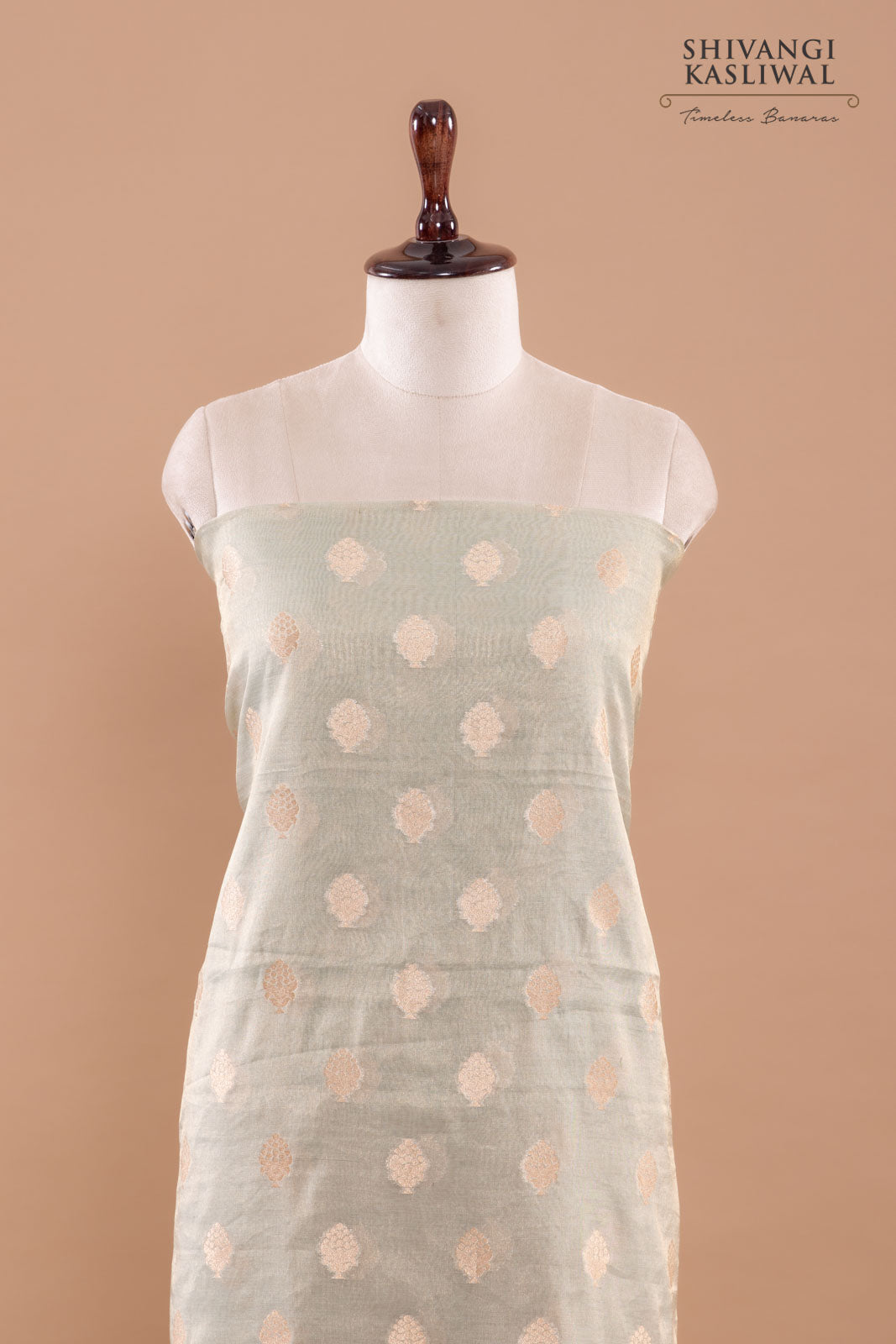 Powder Blue Handwoven Banarasi Chanderi Tissue Suit Piece