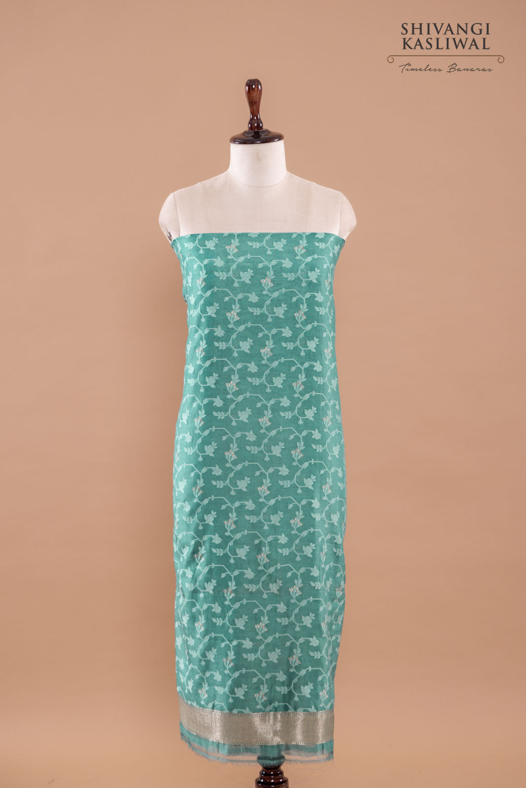 Teal Blue Handwoven Banarasi Chanderi Suit Piece