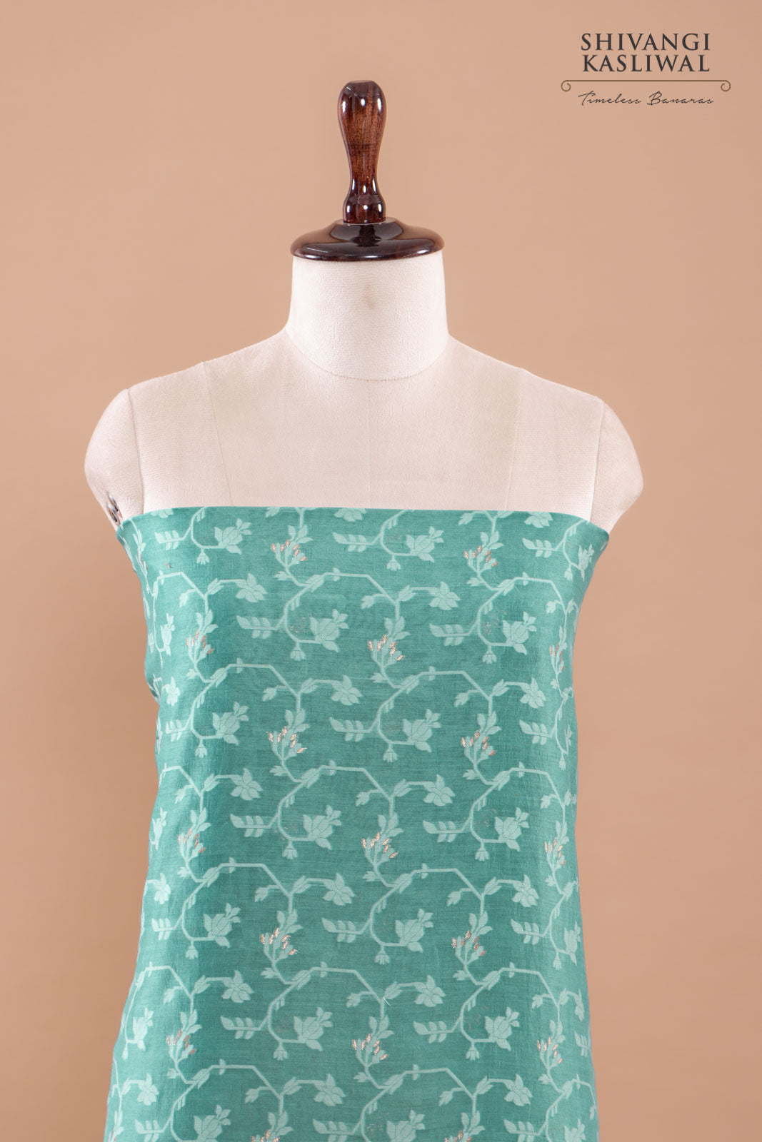 Teal Blue Handwoven Banarasi Chanderi Suit Piece