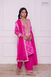 Magenta Pink Leheriya Habutai Silk Kurta Set