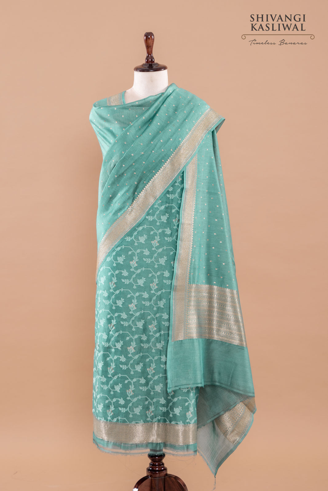 Teal Blue Handwoven Banarasi Chanderi Suit Piece