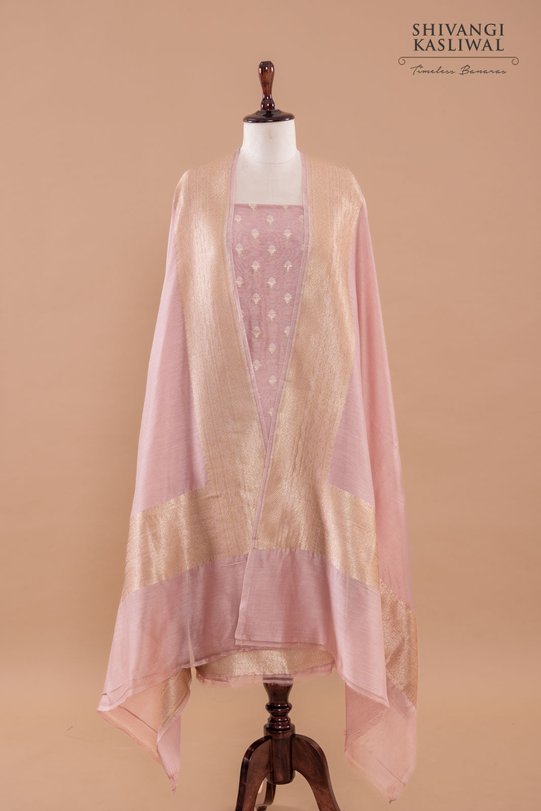 Blush Pink Handwoven Banarasi Chanderi Suit Piece