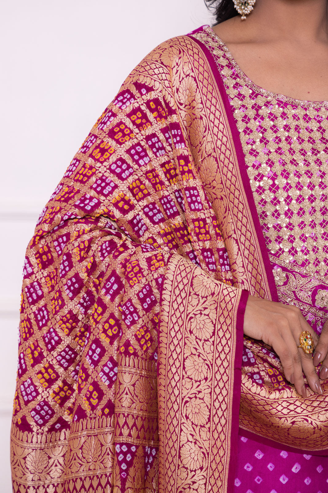 Magenta Pink Bandhani Silk Kurta Set