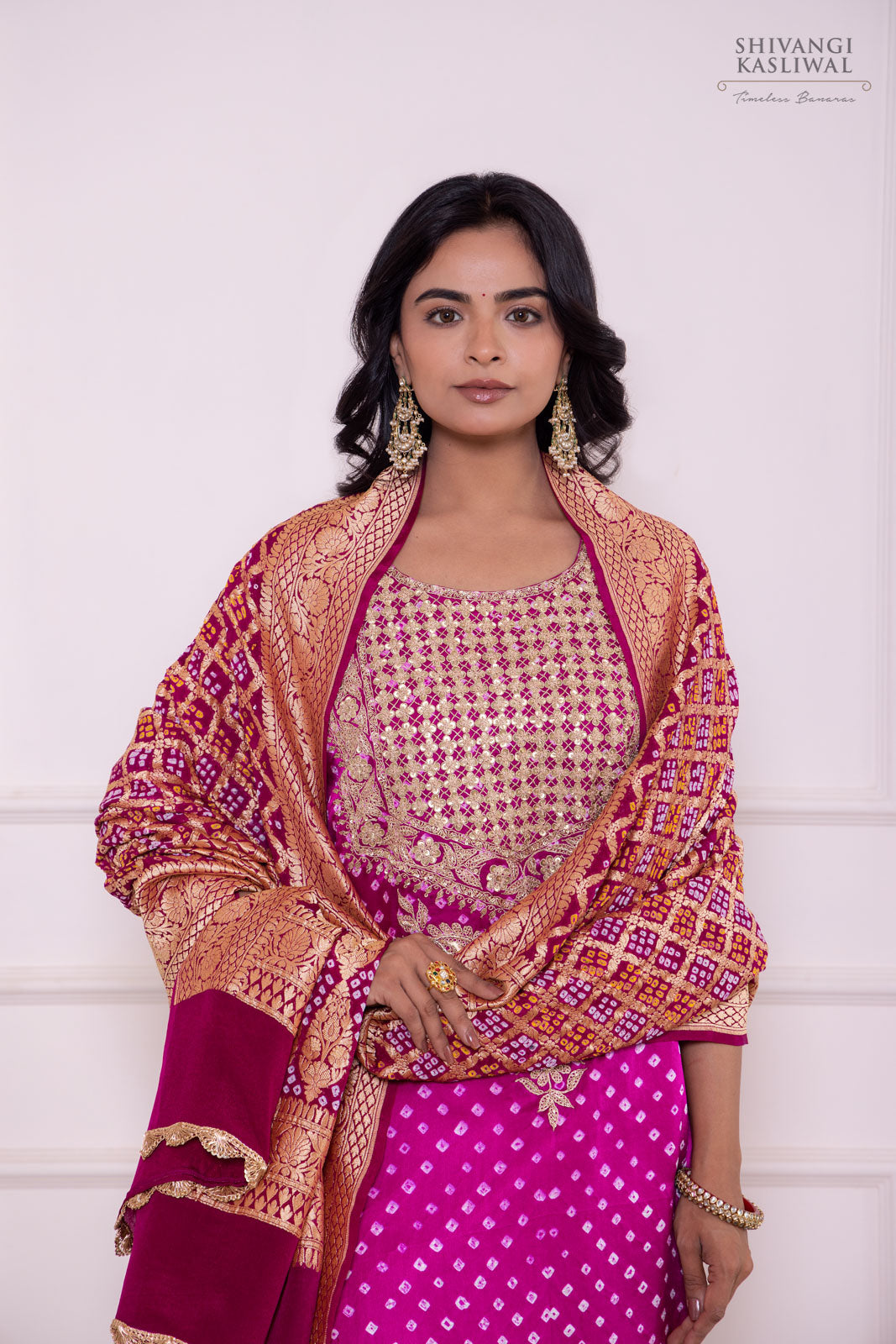Magenta Pink Bandhani Silk Kurta Set