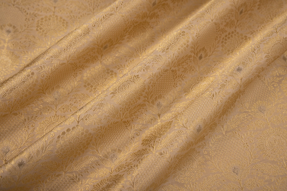 Beige Gold Handwoven Banarasi Brocade Fabric