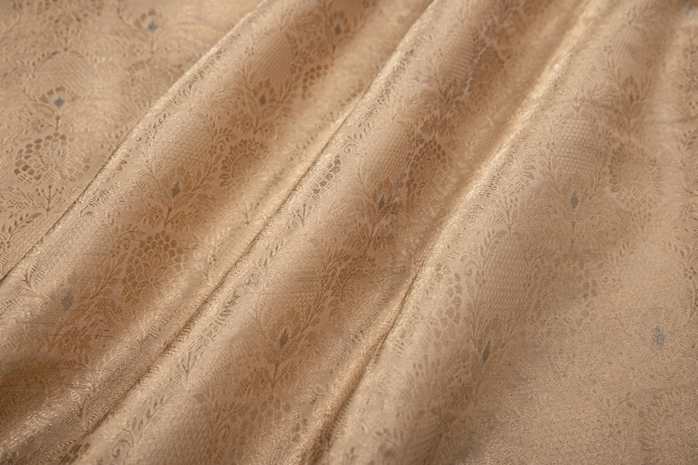 Beige Gold Handwoven Banarasi Brocade Fabric