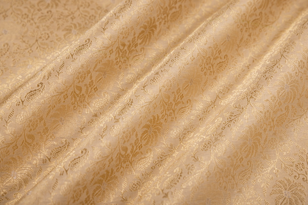 Beige Gold Handwoven Banarasi Brocade Fabric