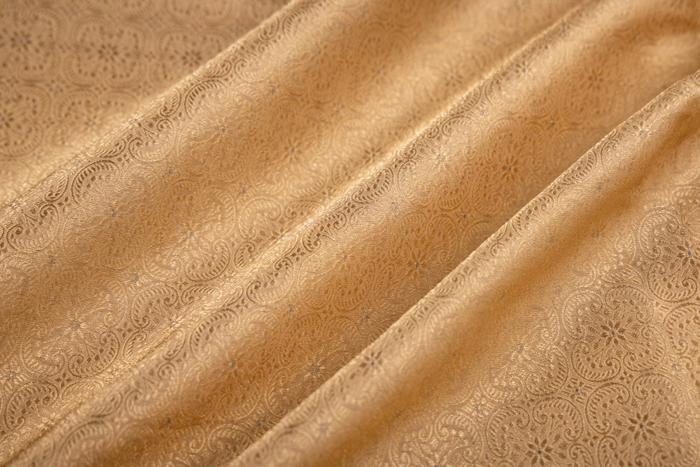 Beige Gold Handwoven Banarasi Brocade Fabric