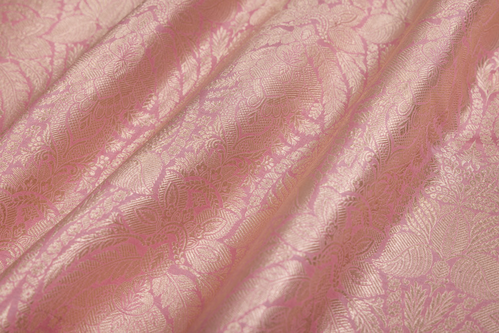 Baby Pink Handwoven Banarasi Silk Fabric