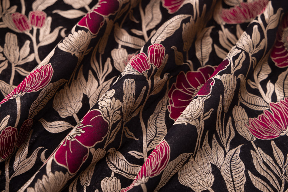 Black Handwoven Banarasi Silk Fabric