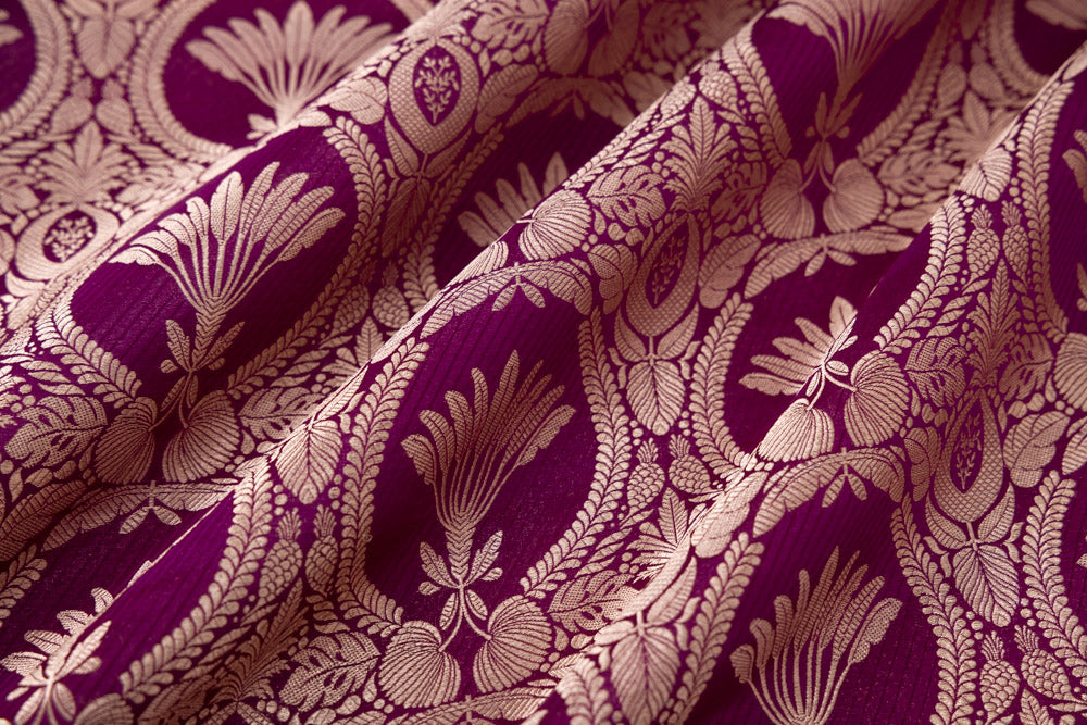 Wine Handwoven Banarasi Silk Fabric