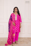 Rani Pink Banarasi Chiniya Silk Kurta with Bandhani Dupatta