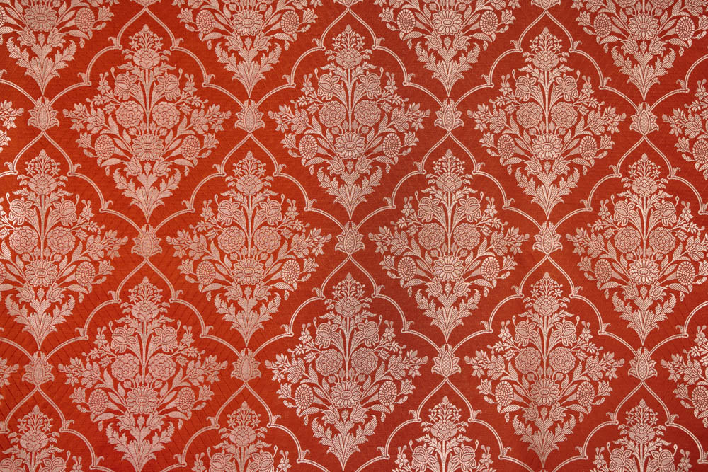 Rust Orange Handwoven Banarasi Silk Fabric