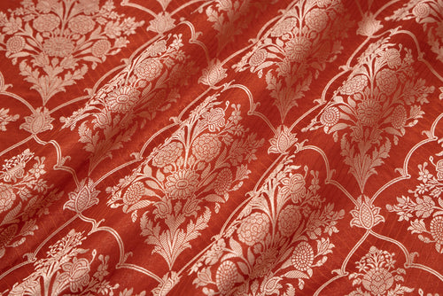 Rust Orange Handwoven Banarasi Silk Fabric