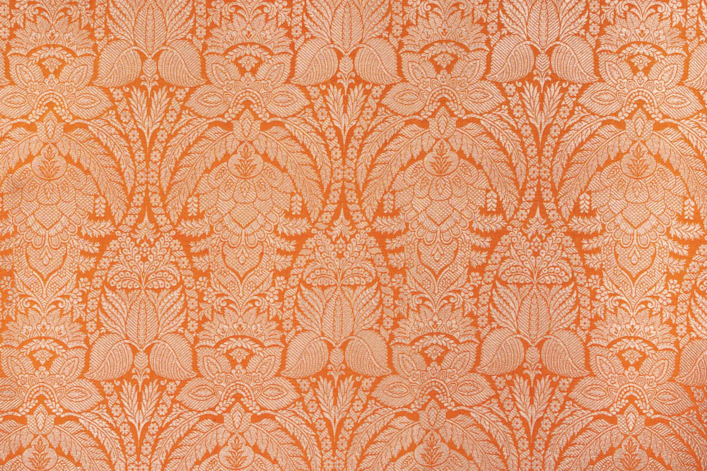 Orange Handwoven Banarasi Silk Fabric
