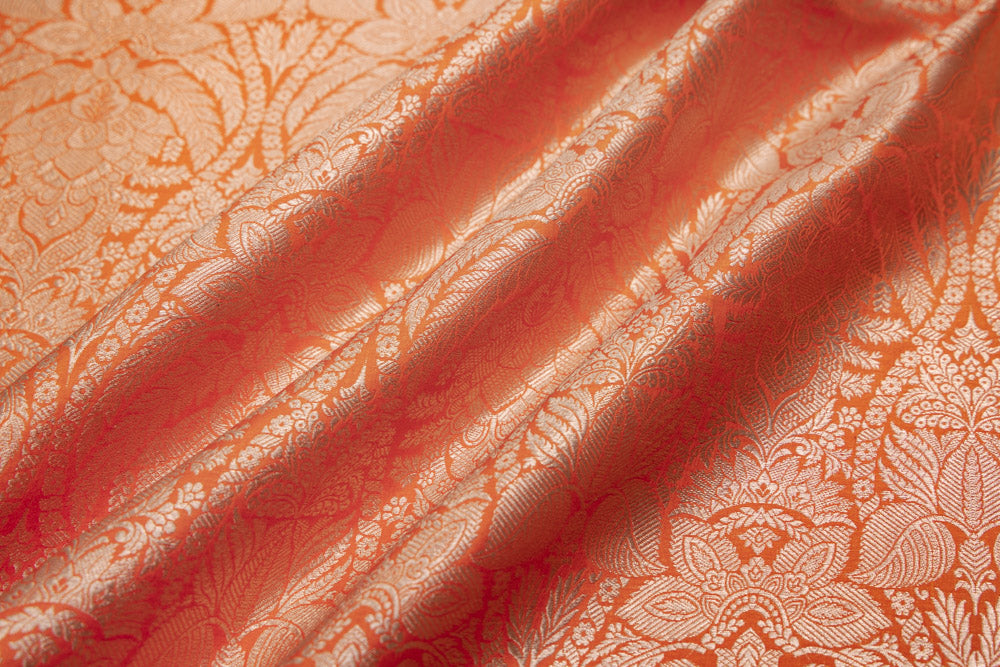 Orange Handwoven Banarasi Silk Fabric
