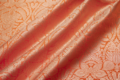 Orange Handwoven Banarasi Silk Fabric