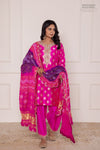 Rani Pink Banarasi Chiniya Silk Kurta with Bandhani Dupatta