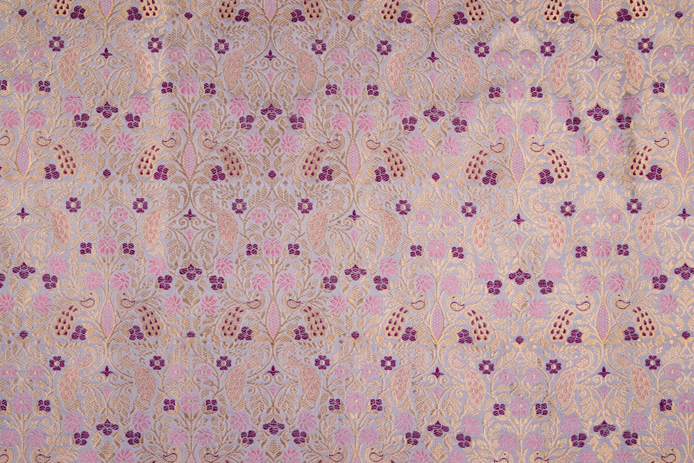 Powder Blue Handwoven Banarasi Satin Silk Fabric