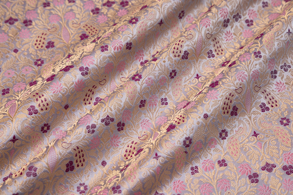 Powder Blue Handwoven Banarasi Satin Silk Fabric