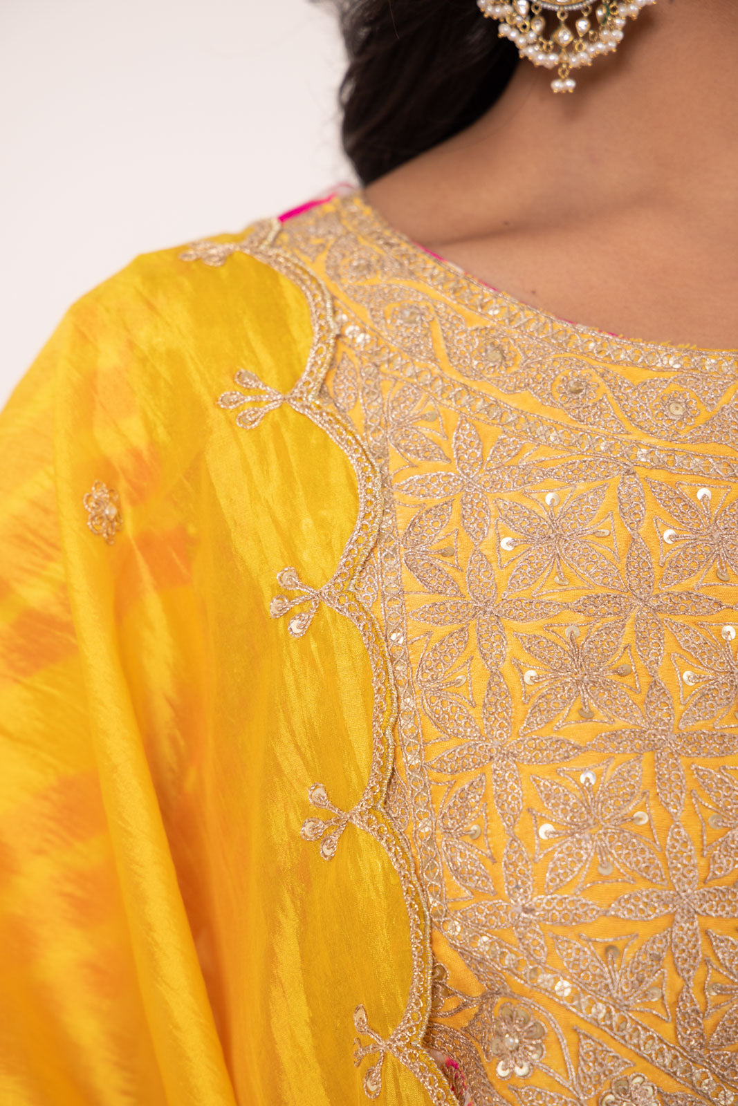 Pink Yellow Leheriya Habutai Silk Kurta Set