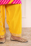Pink Yellow Leheriya Habutai Silk Kurta Set