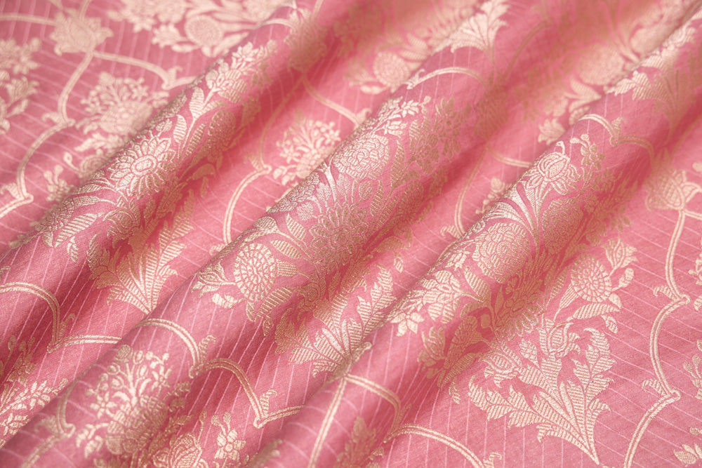 Baby Pink Handwoven Banarasi Silk Fabric
