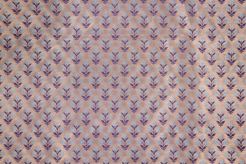 Gold Blue Handwoven Banarasi Silk Fabric