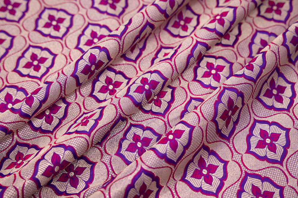 Purple Handwoven Banarasi Silk Fabric
