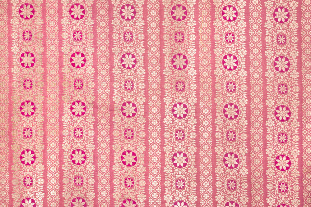 Pink Handwoven Banarasi Satin Silk Fabric