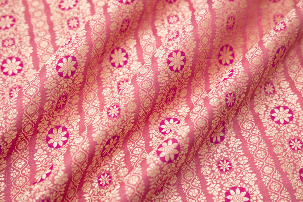 Pink Handwoven Banarasi Satin Silk Fabric