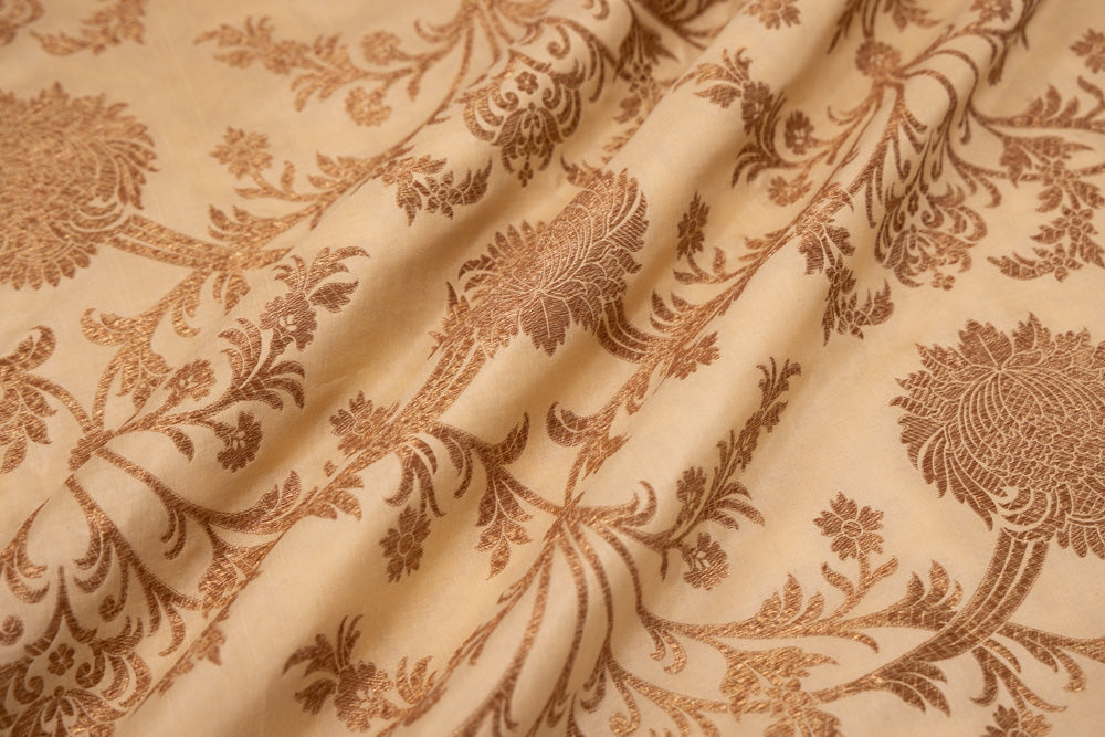 Beige Handwoven Banarasi Silk Fabric
