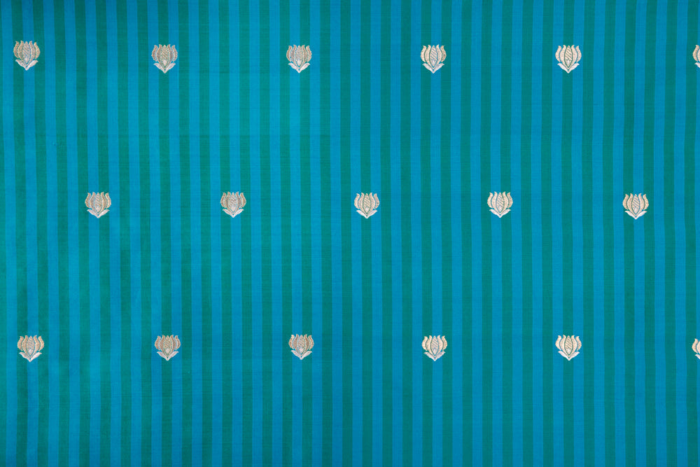 Blue Green Handwoven Banarasi Silk Fabric