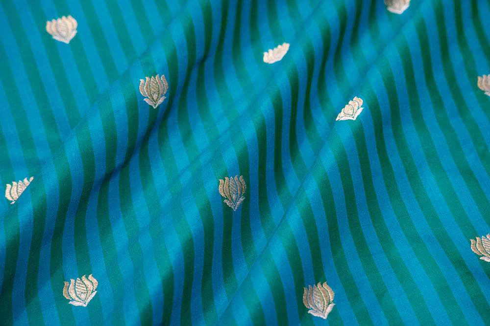 Blue Green Handwoven Banarasi Silk Fabric