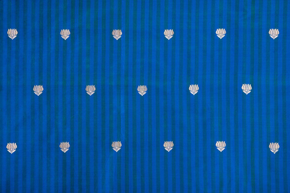 Blue Green Handwoven Banarasi Silk Fabric