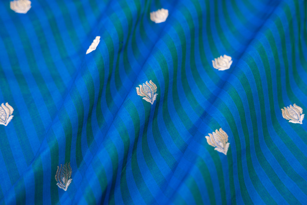 Blue Green Handwoven Banarasi Silk Fabric