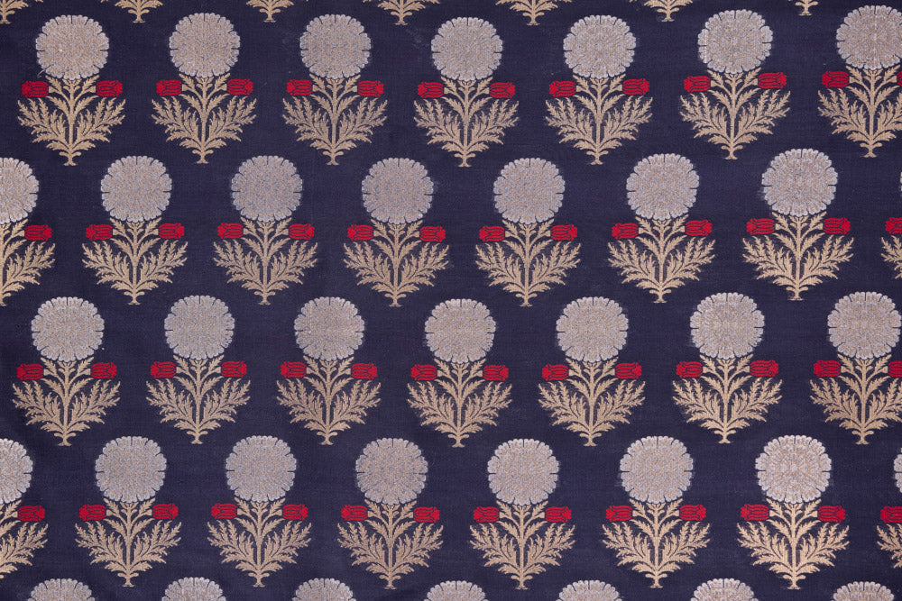 Navy Blue Handwoven Banarasi Silk Fabric