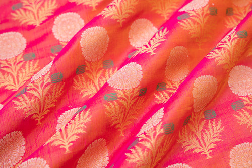 Pink Orange Handwoven Banarasi Silk Fabric