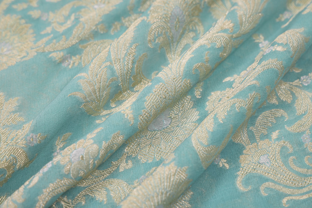 Powder Blue Handwoven Banarasi Georgette Fabric