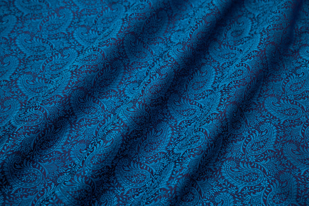 Blue Handwoven Banarasi Tanchoi Silk Fabric