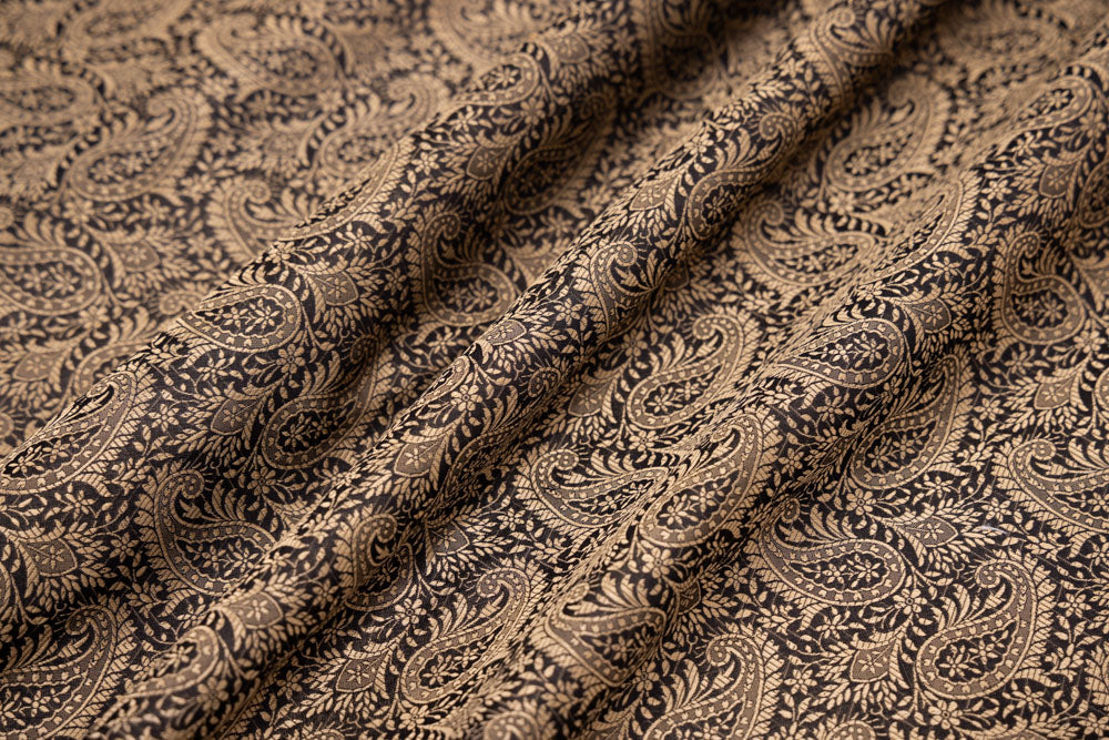 Black Handwoven Banarasi Tanchoi Silk Fabric