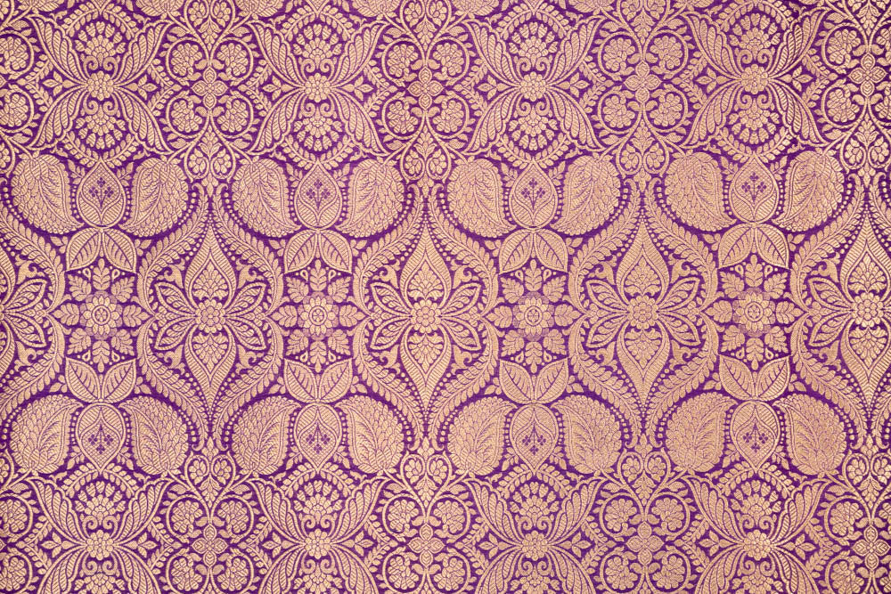 Purple Handwoven Banarasi Brocade Fabric