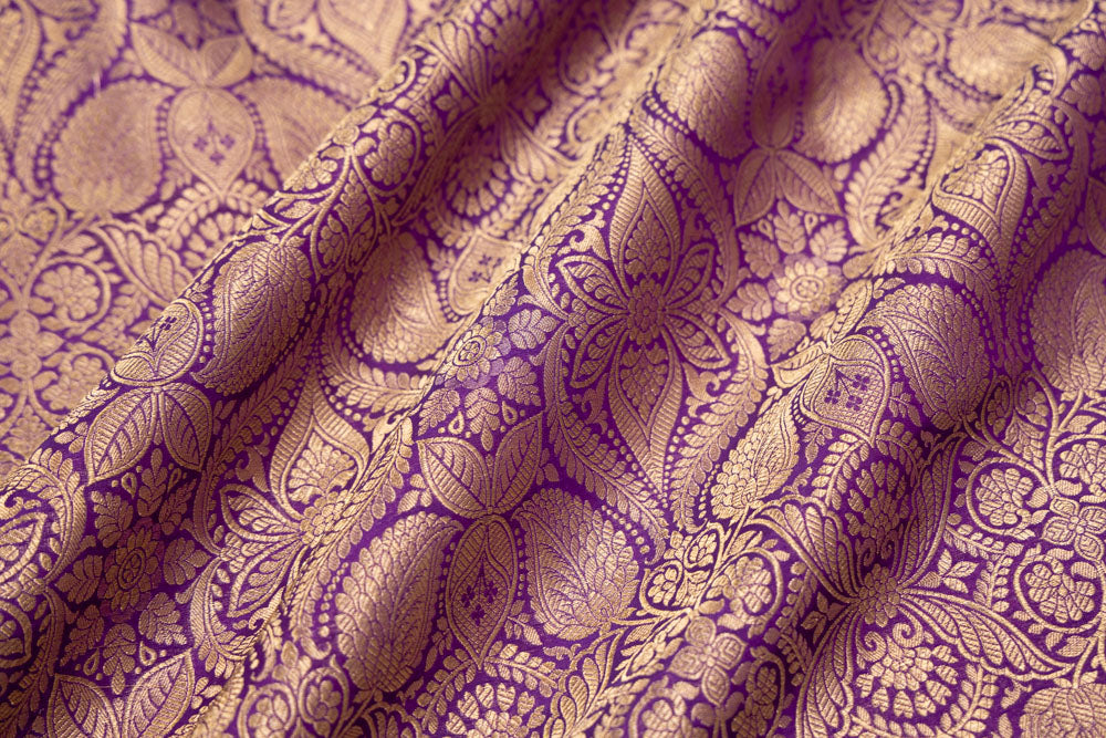Purple Handwoven Banarasi Brocade Fabric