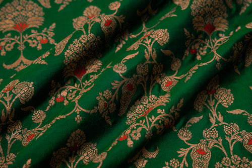 Bottle Green Handwoven Banarasi Silk Fabric