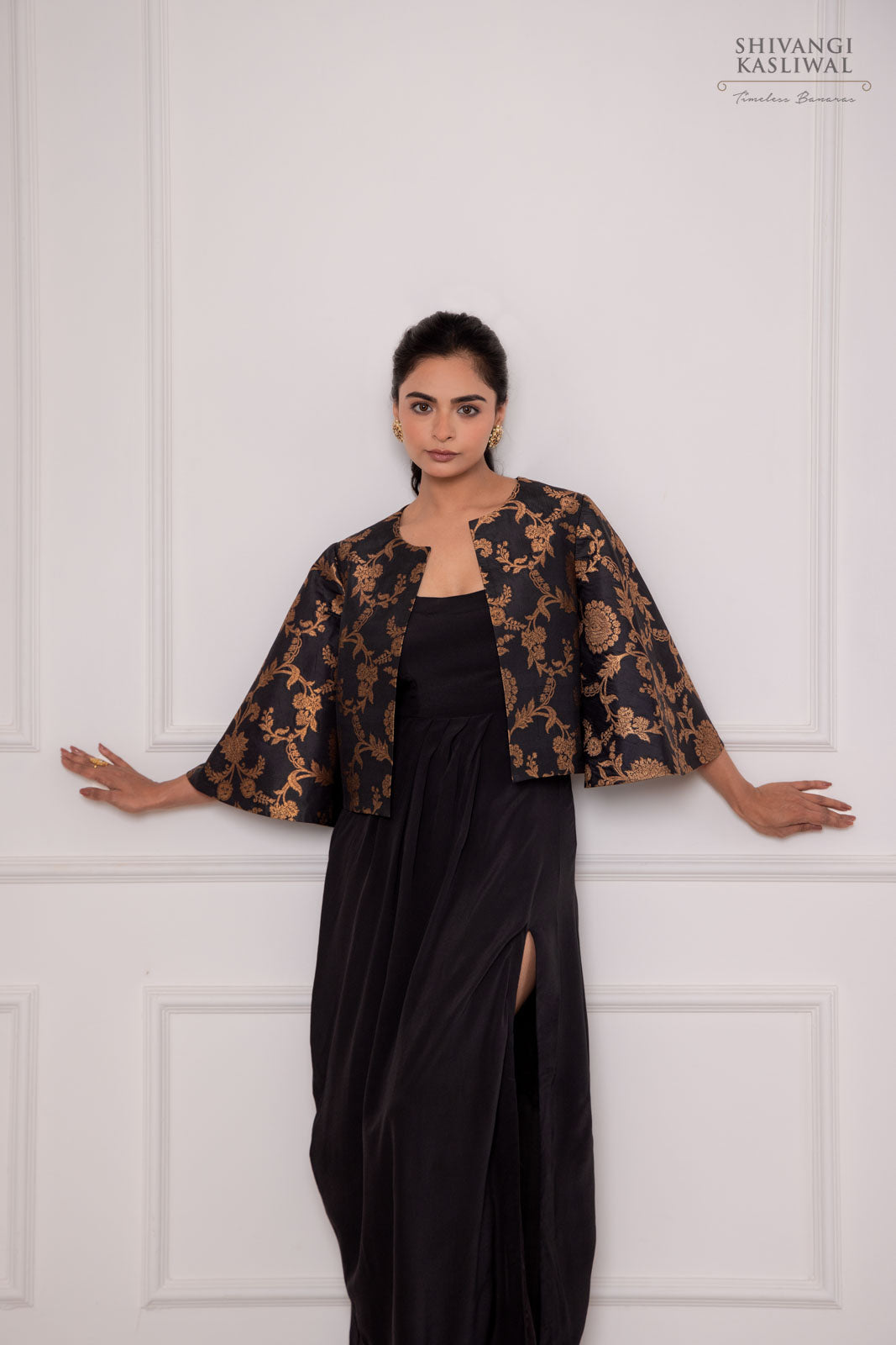 Black Banarasi Silk Jacket with Gown