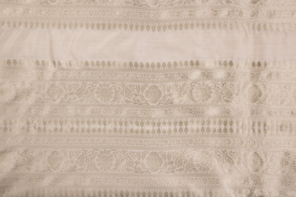 Off-White Handwoven Banarasi Chiniya Silk Fabric
