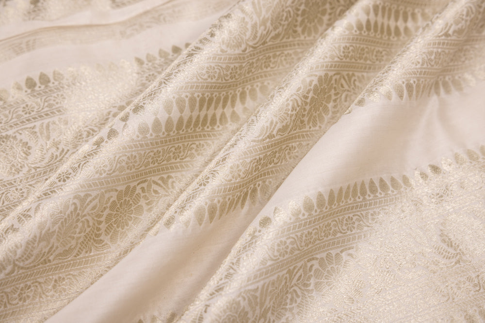 Off-White Handwoven Banarasi Chiniya Silk Fabric