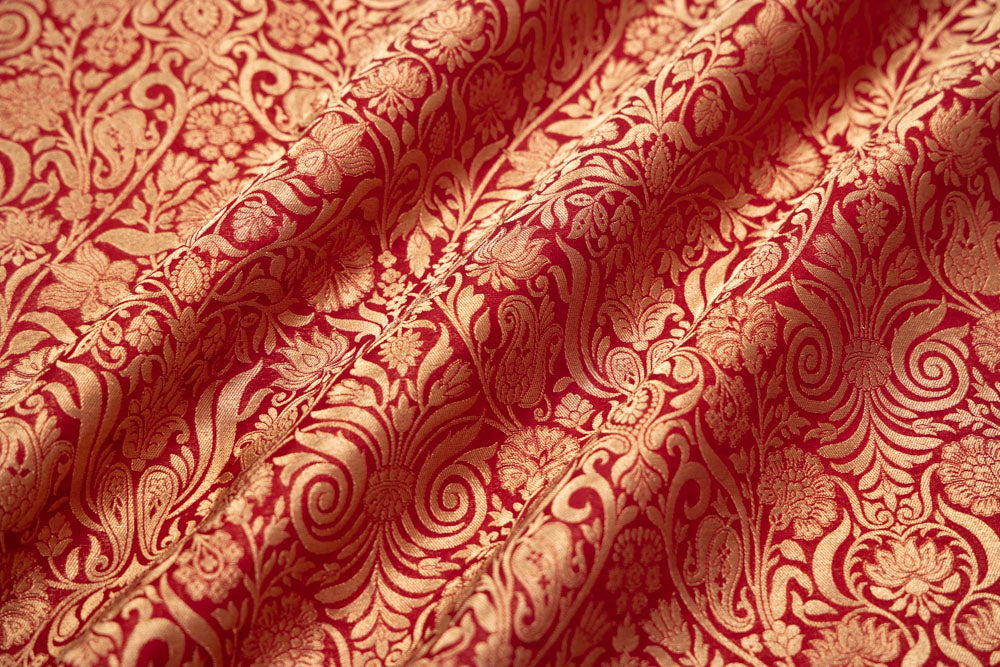 Maroon Handwoven Banarasi Brocade Fabric