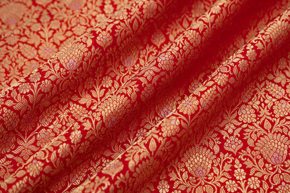 Red Handwoven Banarasi Brocade Fabric