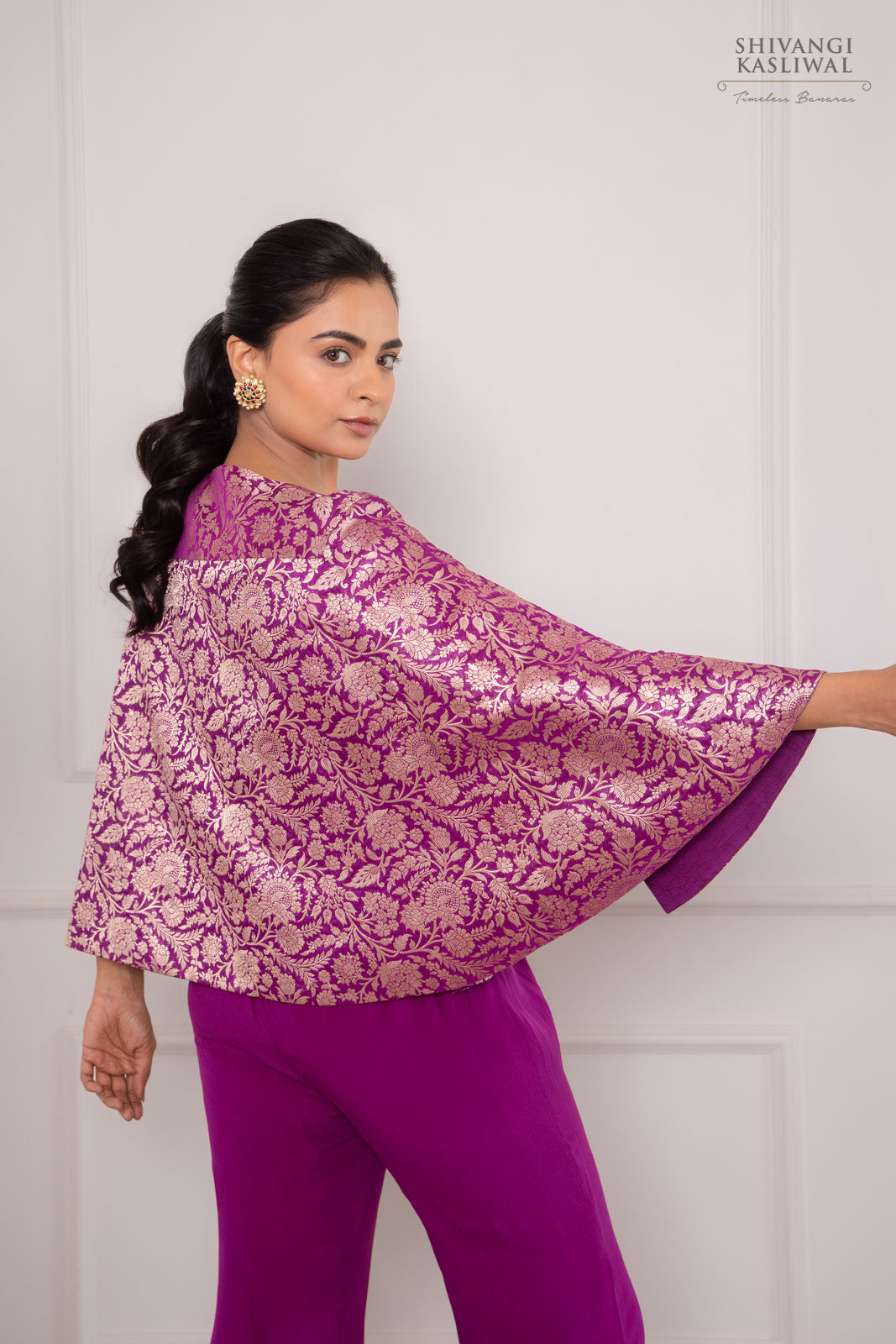 Magenta Pink Banarasi Silk Jacket with Flared Palazzo